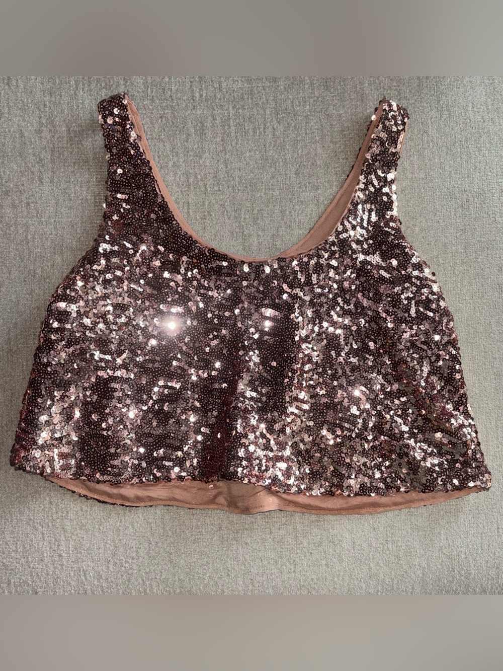 Foreign Exchange Rose Gold Sequin Crop Top | Y2K Party Clubbing Tank Small
